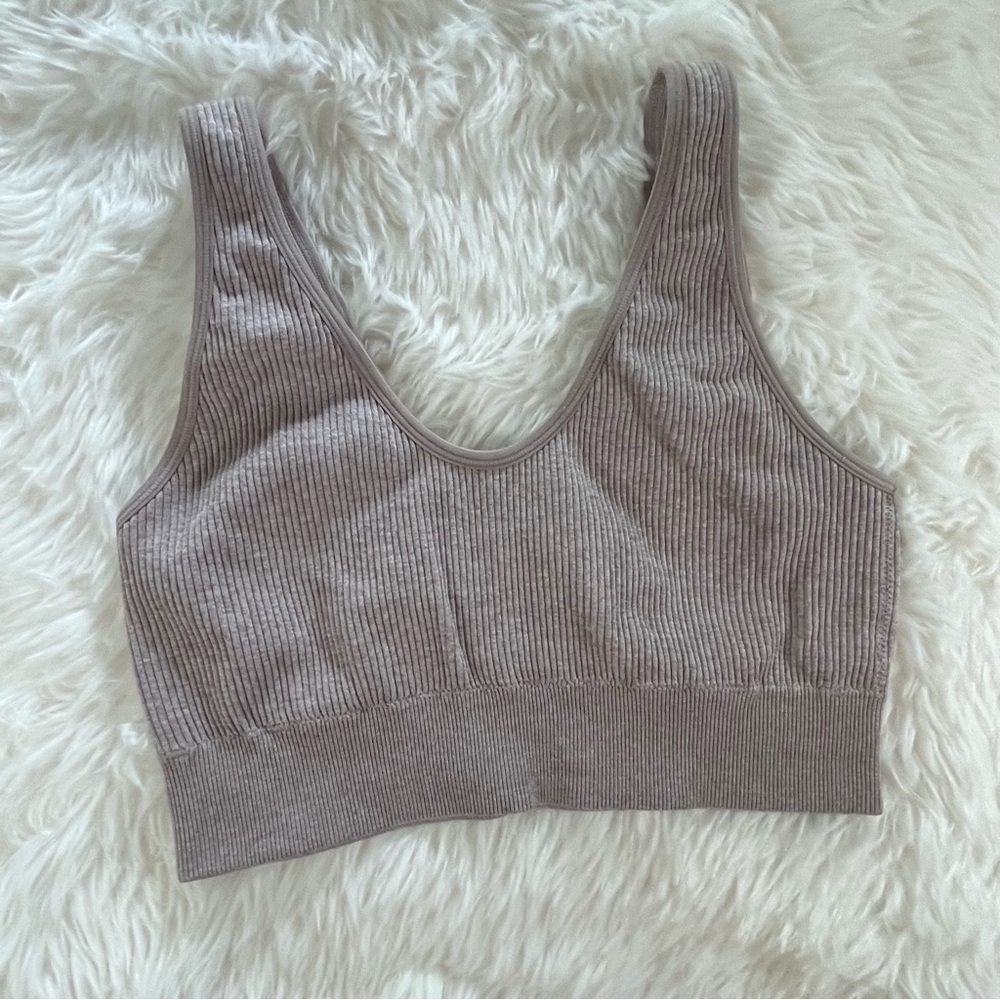 Aerie Ribbed Knit Bralette in Taupe - M